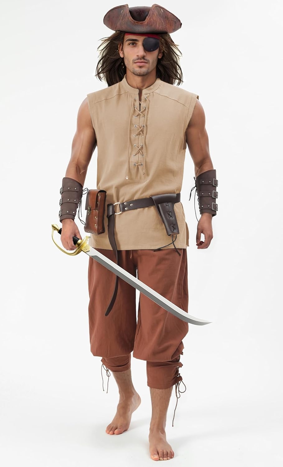 Mens Medieval Pirate Sleeveless Shirts Renaissance Lace Up Cotton Linen Tank Top Gothic Viking Pirate Beach Tunic - Image 4