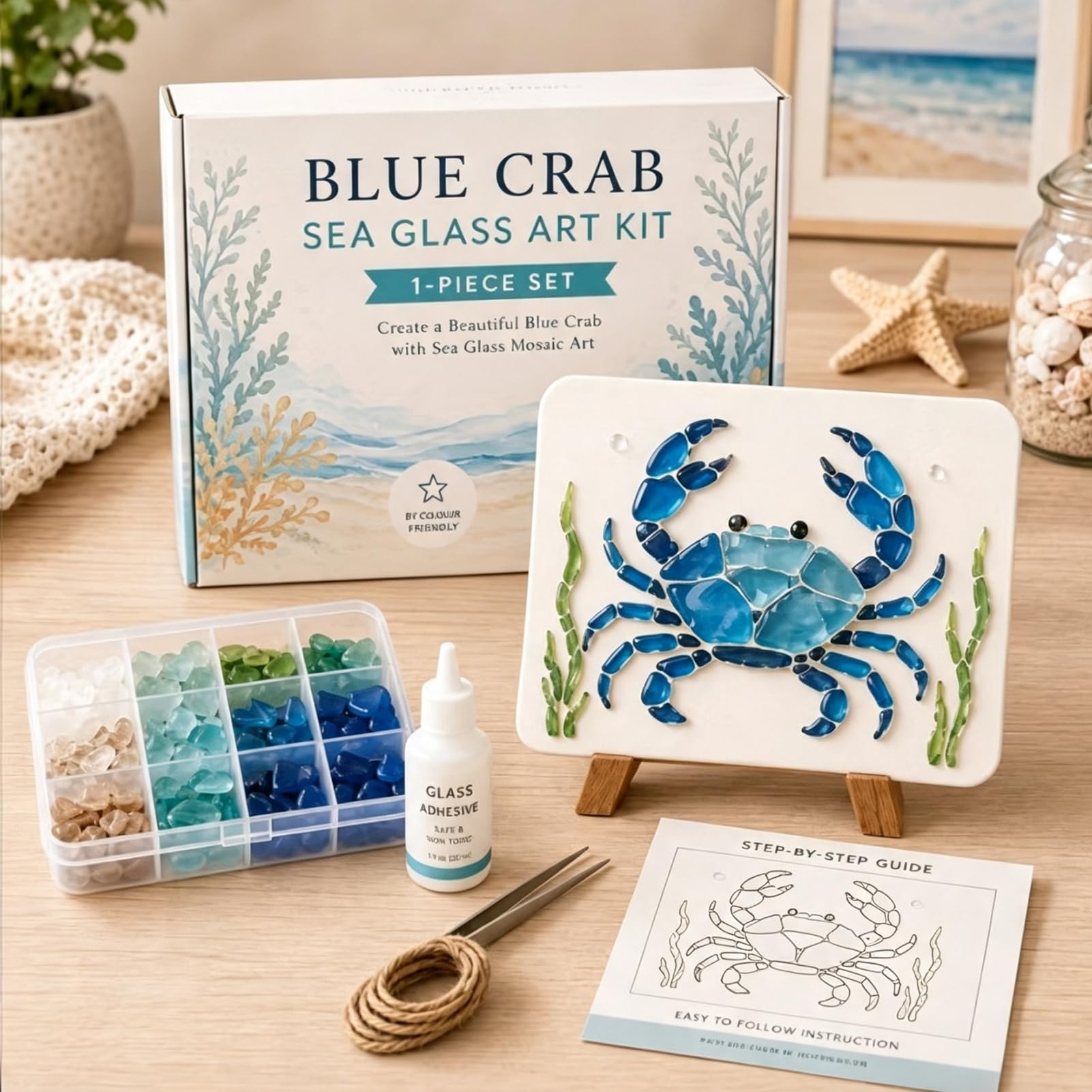 Sea Glass Art Kit for Adults, DIY Ocean Series Acrylic Mosaic Kit (Crab)