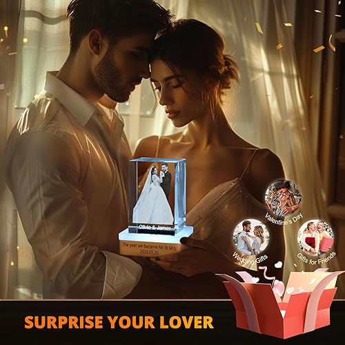 Miniatura 4 de Nameinhea Foto personalizada en cristal 3D con texto, marcos de fotos de cristal personalizables, regalo personalizado con tu propia foto,