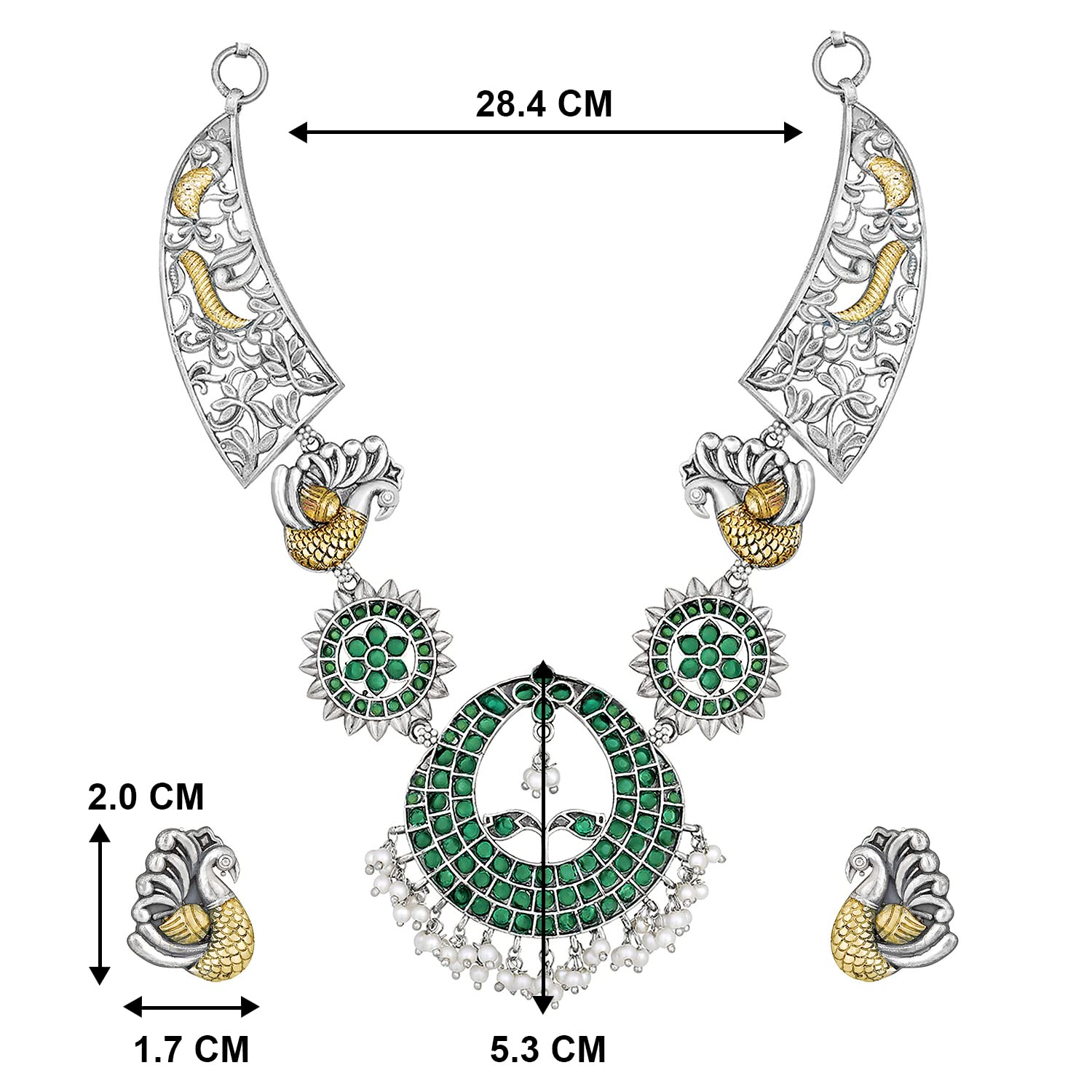 Aheli Collana girocollo tradizionale placcata argento con orecchini etnici ossidati set regalo per le donne