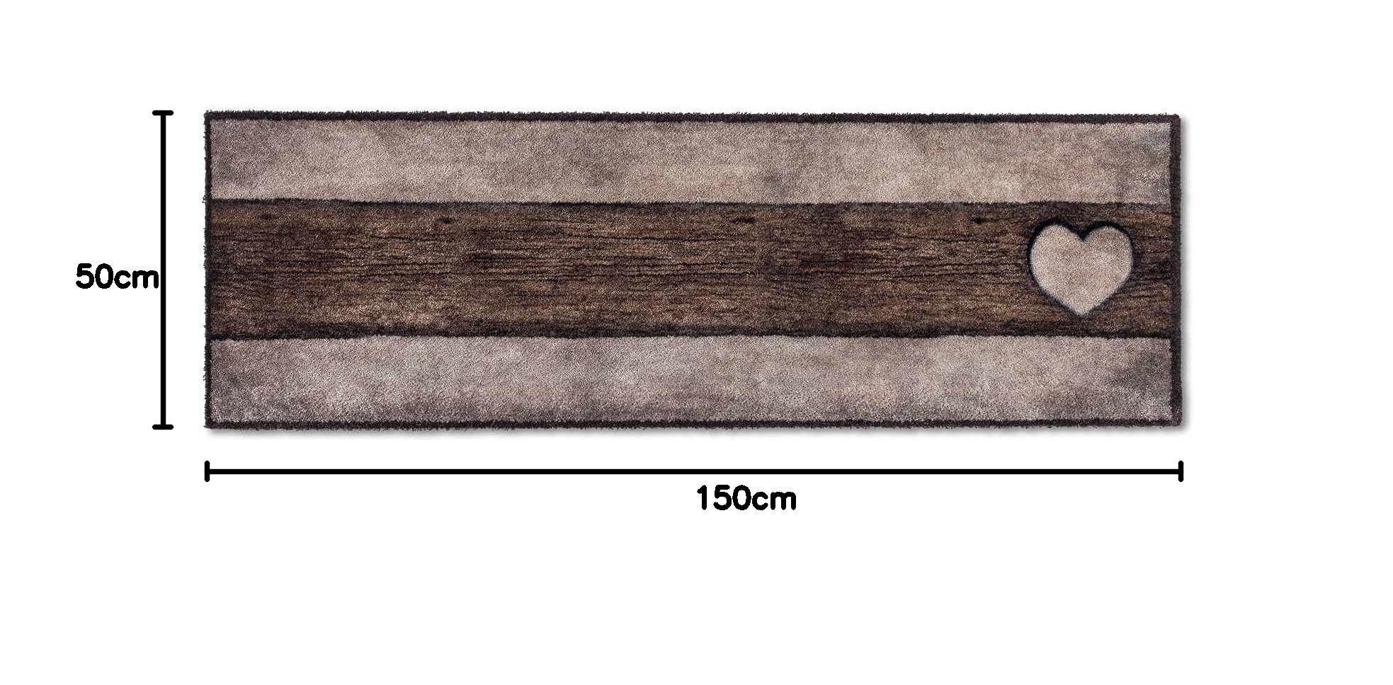 Astra Flauschige Sauberlaufmatte weich - Pure & Soft - Holz Herz Sand-braun 50 x 150cm - Waschbarer Küchenteppich innen - Türmatte strapazierfähig - Teppich