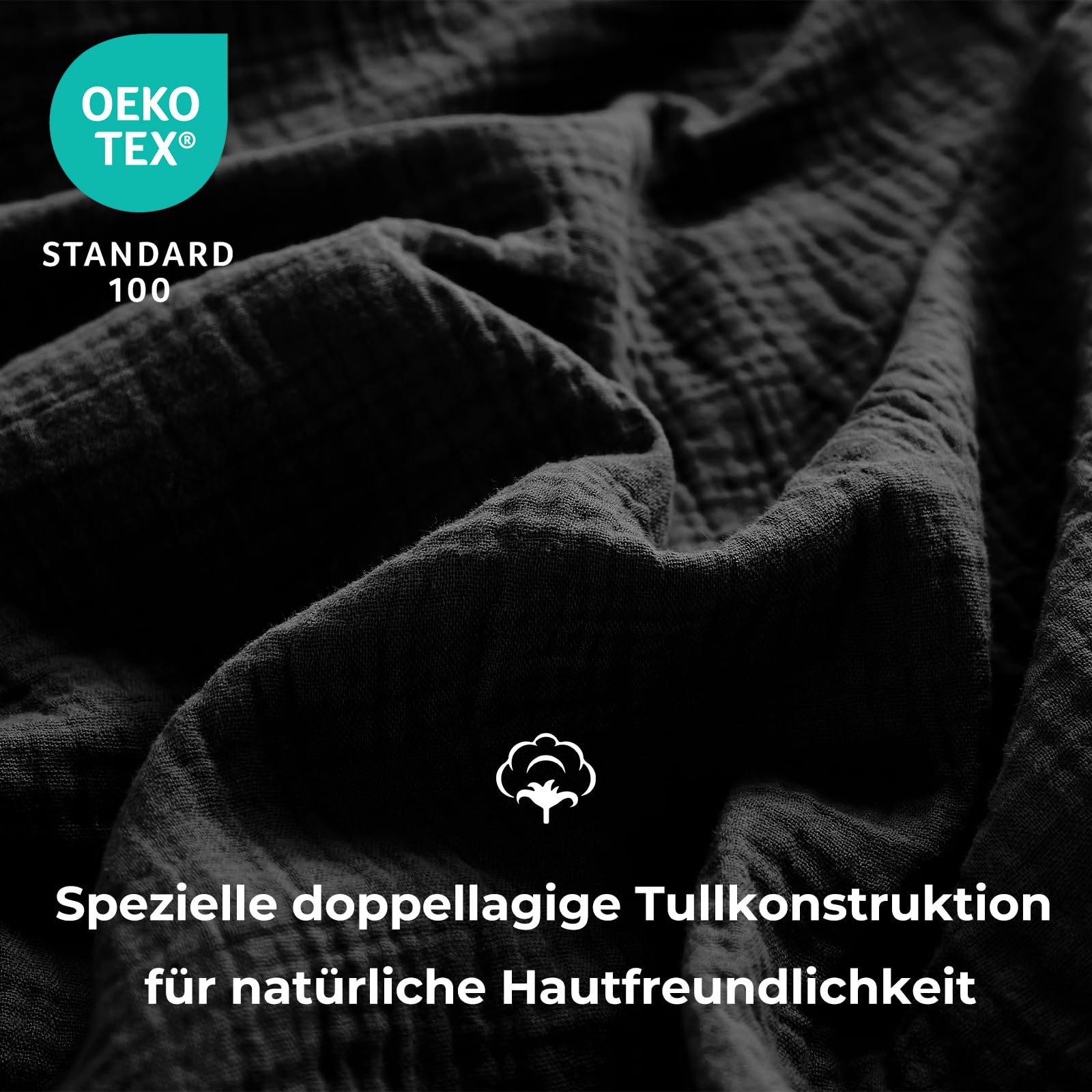 WONGS BEDDING Musselin Bettwäsche 135x200 Schwarz mit 80x80 Kissenbezug