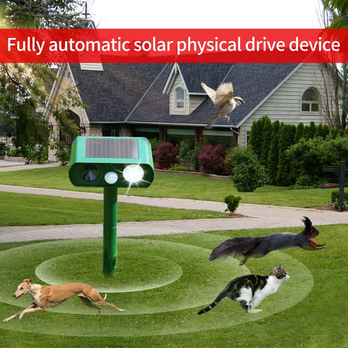 Krobot Garden Cat Repellent, Ultrasonic Animal Repellents, Solar