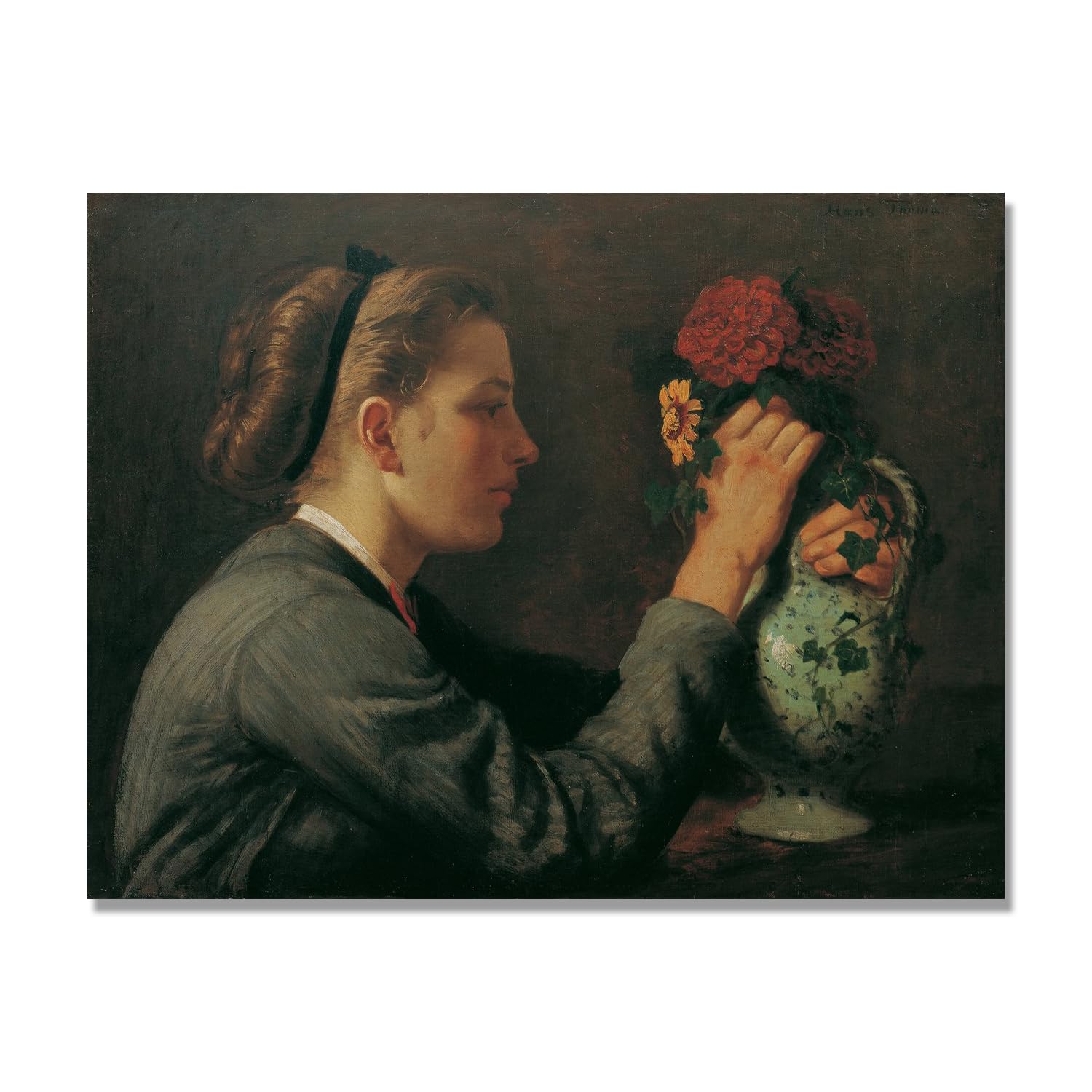 NHLDZYH Hans Thoma Style Canvas Wall Art - (The Painter's Sister), German Romantic Realism Painting with Symbolic Nature, Rustic Country Home Decor. 50x65cm-19.7x25.6in. Only Canvas