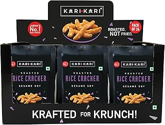 Kari Kari Sesame Soy Rice Cracker | Crunchy Japanese Snacks | Roasted, Non-Fried Healthy Snacks | 100% Vegetarian | Party Snacks (18g x Pack of 24)