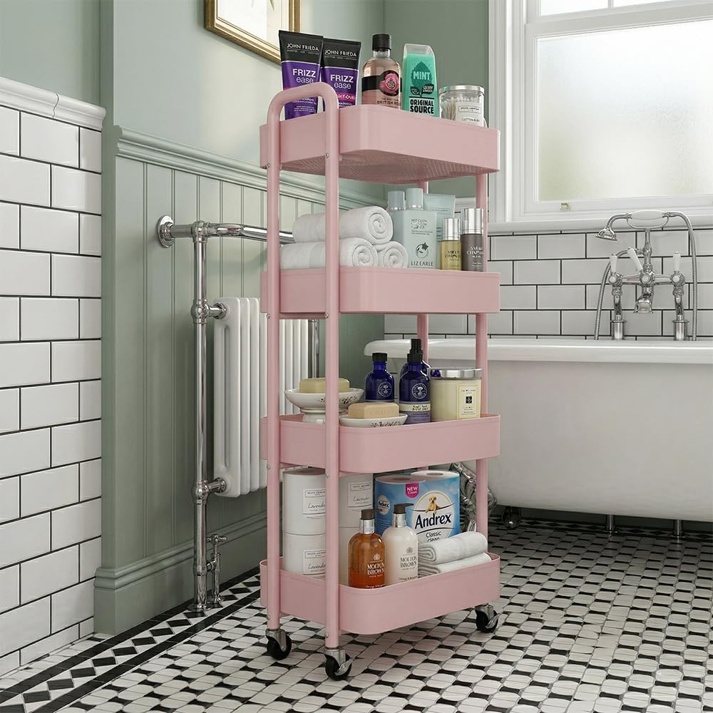 Keukenplank, Opslagtrolley, Multi-Layer Storage Utility Cart Storage Met Wielen, Keuken Plank Rack Organizer Voor Badkamer Slaapkamer Office Wasserij,zwart,4 layers