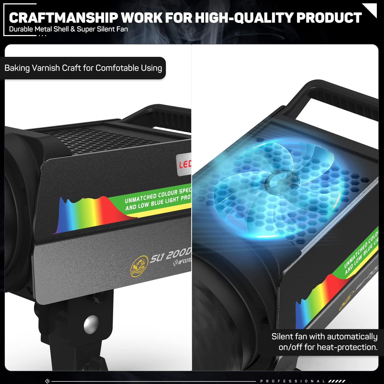 IFOOTAGE LED Continuous Video Light, 200W Daylight Continuous Outputting Light, 5600K LED Video Light, Bluetooth APP Control, Brightness Adjustable, Bowens Mount for Recording/Photography, SL1 200DNA