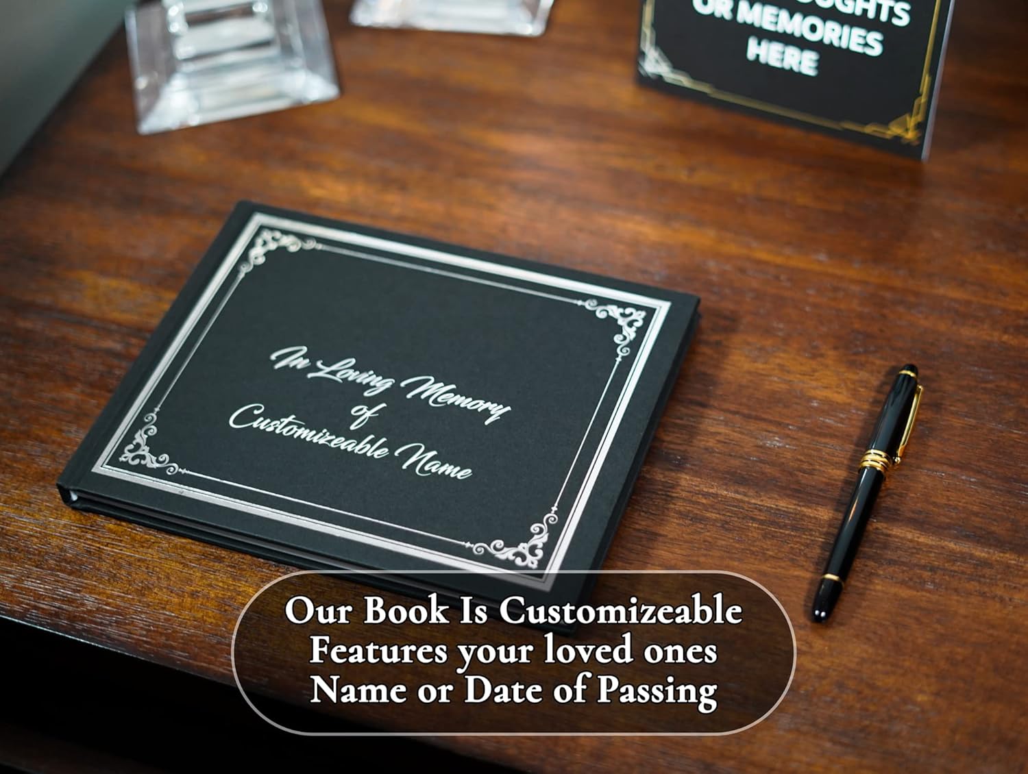 Funeral Guest Book Set, with Memory Table Sign and Pen | Celebration of Life Guest Book | Memorial Guest Book for Funerals (Silver Foil)