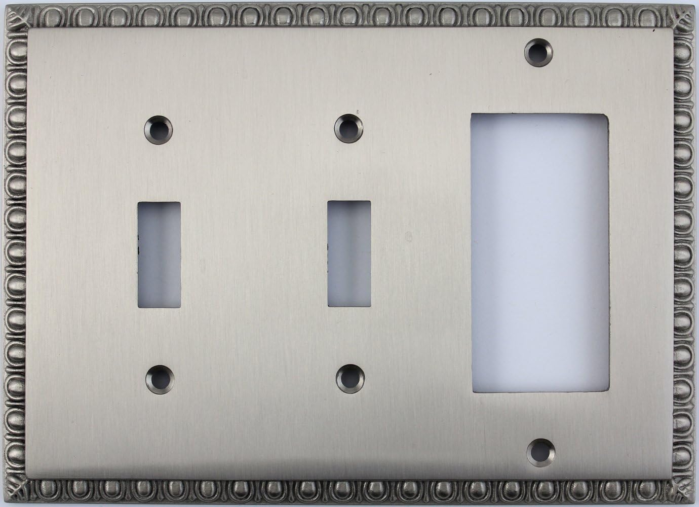 Egg & Dart Satin Nickel 3 Gang Combo Wall Plate - 2 Toggle Light Switches 1 GFI Outlet/Rocker Switch