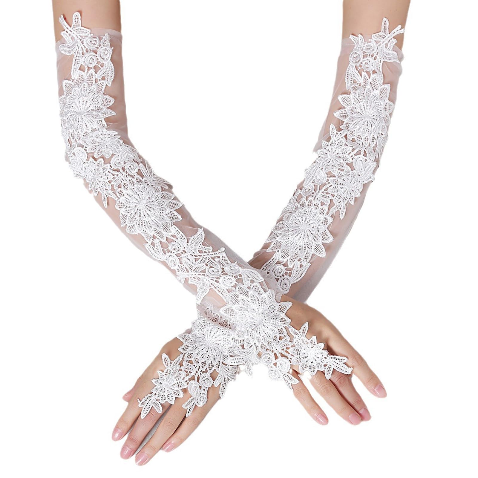 Lace Gloves for Women Ladies Lace Gloves, Elegant Long Lace Gloves, Suitable for Party Dress Costume Floral Prom Wedding