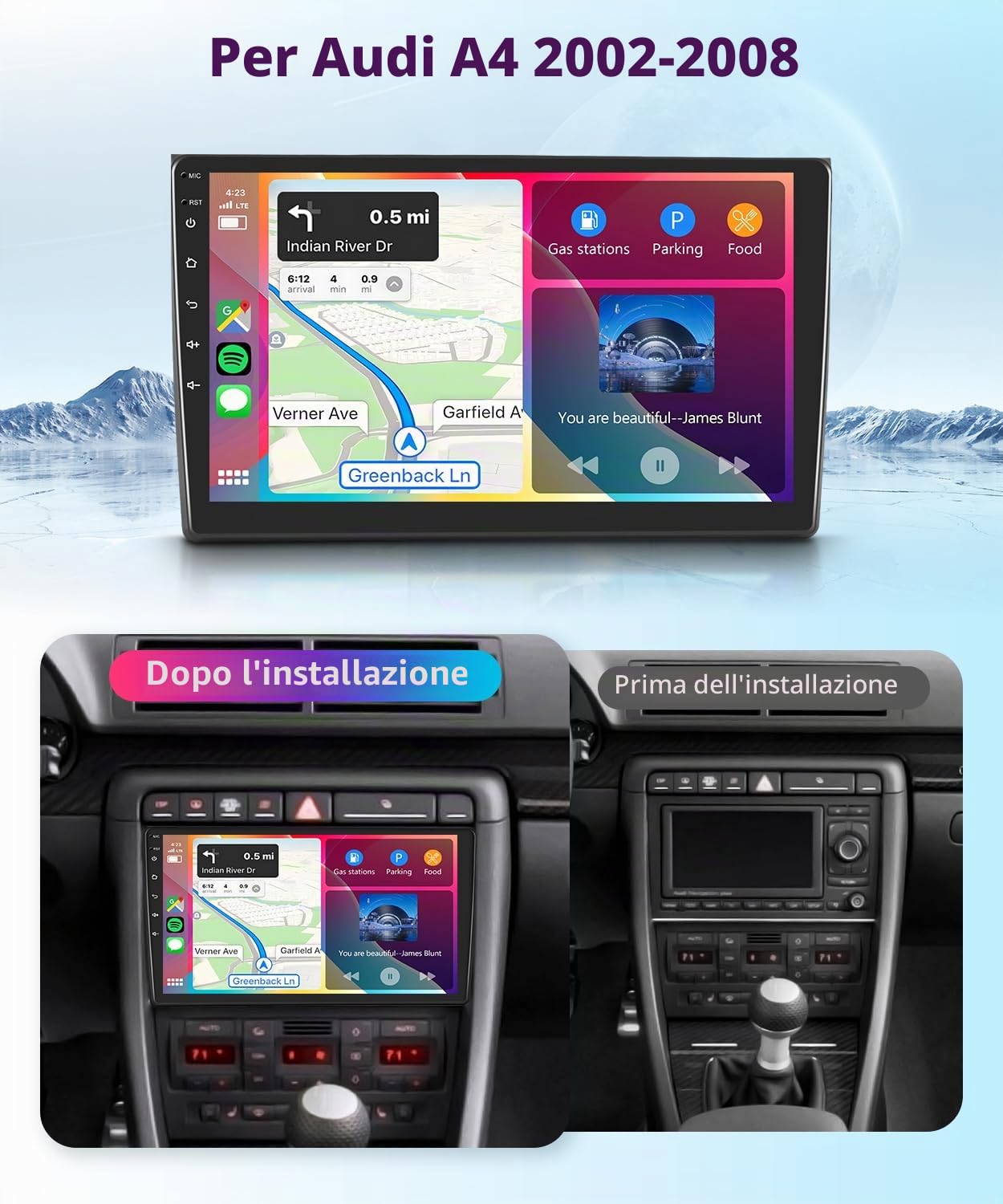 VECHTEL Autoradio 2G+64G Android 15 per Audi A4 2002-2008, 9" HD 2.5D Schermo Tactile Stereo Auto co Carplay Android Auto senza Fili GPS Wi-Fi USB Bluetooth Radio FM RDS Retrocamera
