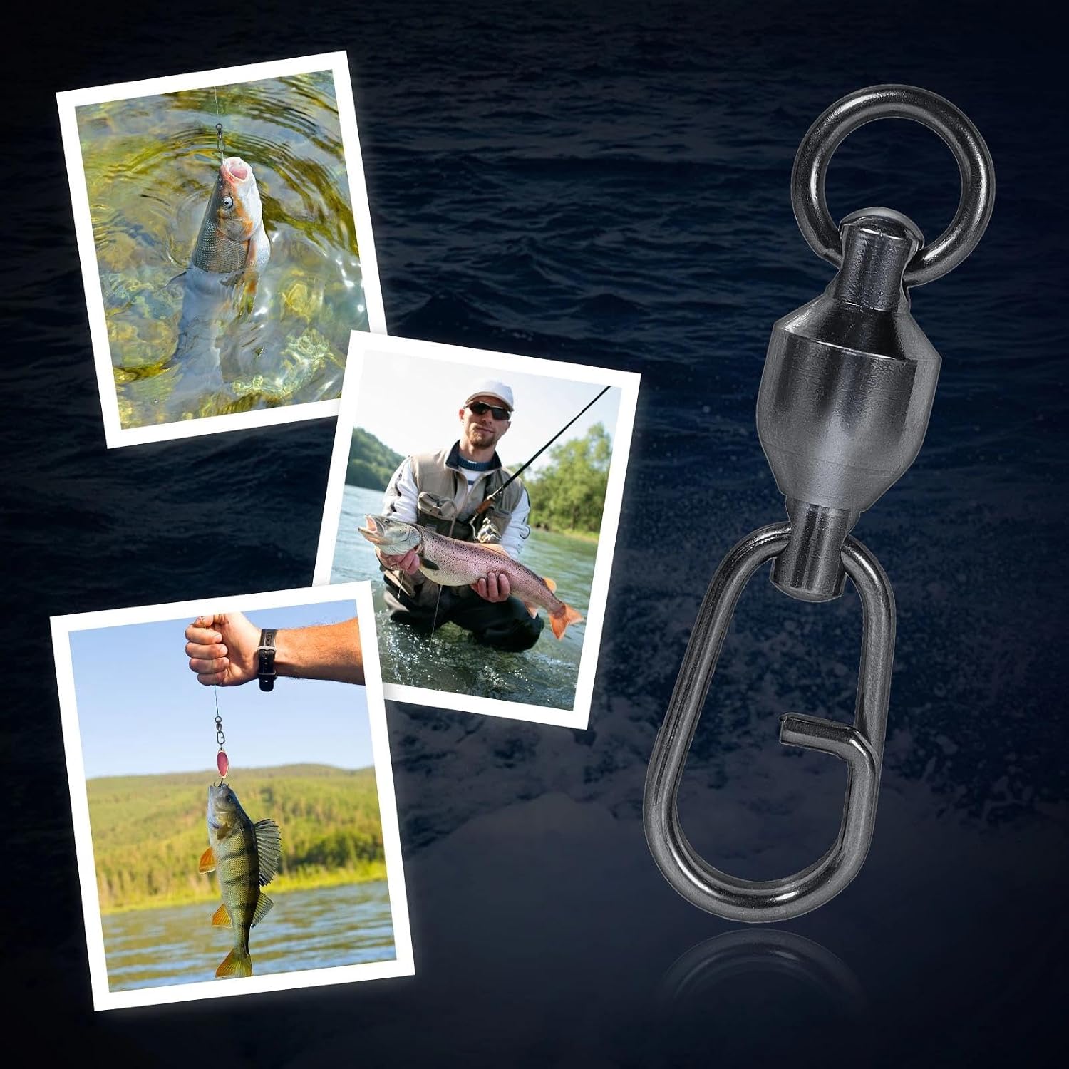9KM DWLIFE Fishing Swivels & Snaps Ball Bearing Swivels, Quick-Change Clips | 25Pcs Ball Stainless Steel Fishing Swivels for Saltwater, Trolling, Bass, Trout and Walleye, Multiple Sizes and Strengths