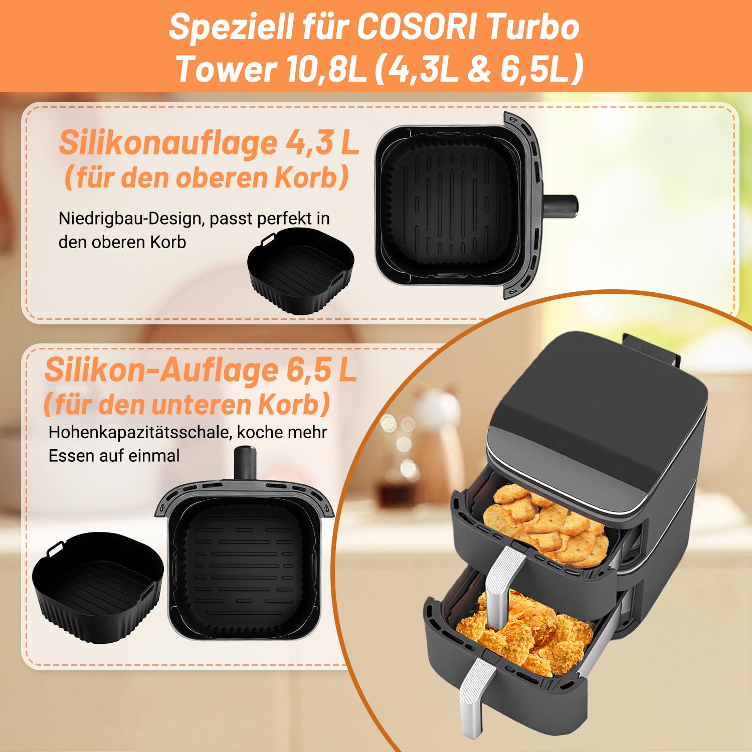 Kit De 19 Accessoires Pour Friteuse Sans Huile COSORI Turbo Tower Pro Smart - Silicone, Sans BPA, Compatible 6,5 L Et 4,3 L