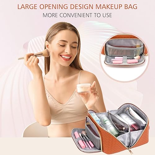 Miniatura 2 de ZAUKNYA Bolsa de cosméticos de viaje de gran capacidad, bolsa de maquillaje para mujer, bolsa de cuero impermeable, portátil, organizador de