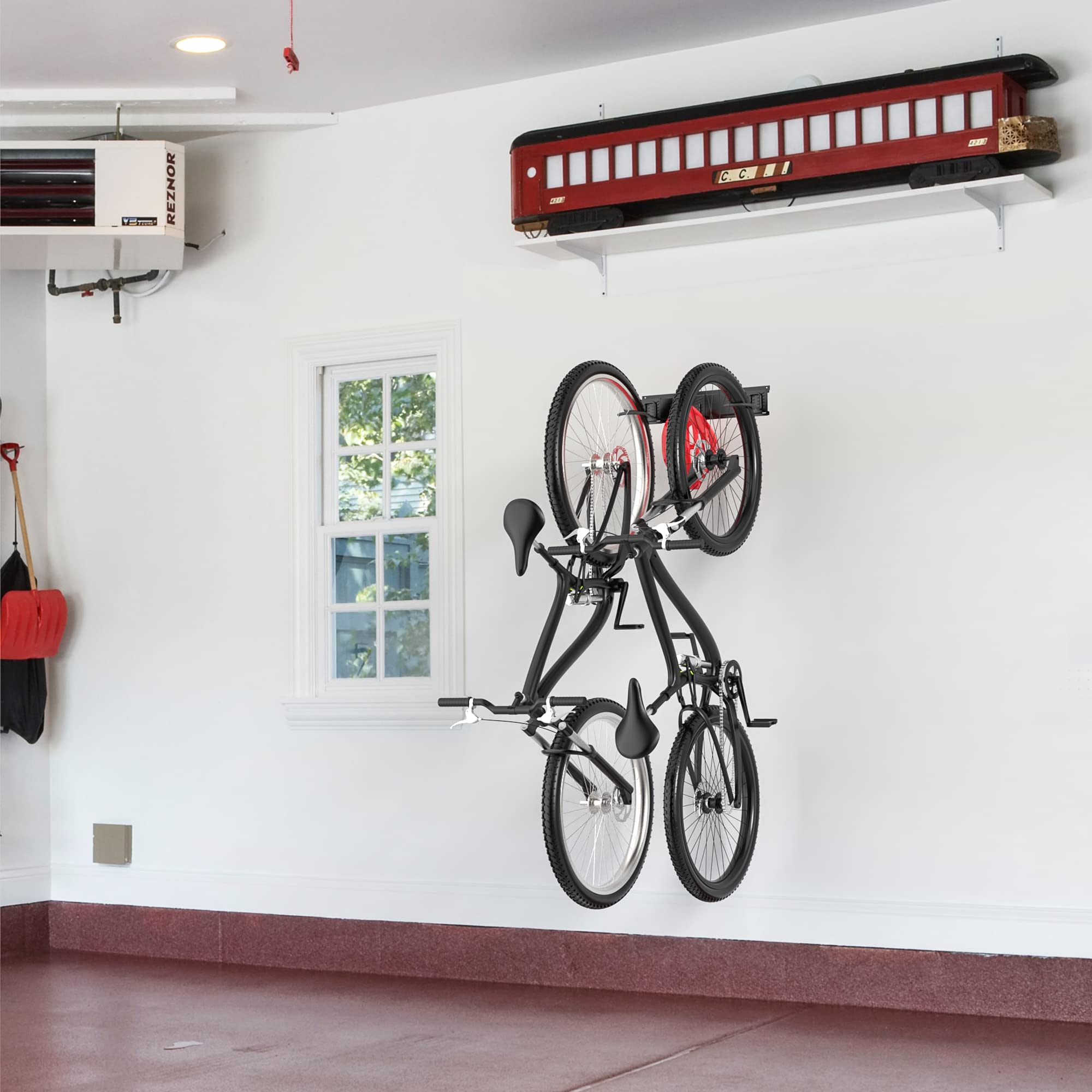 Ultrawall Fahrradträger, Garage Fahrradträger Wandhalterung für 2 Fahrräder und 1 Helm, robuste Fahrradaufbewahrung für zu Hause, platzsparend, hält bis zu 45 kg