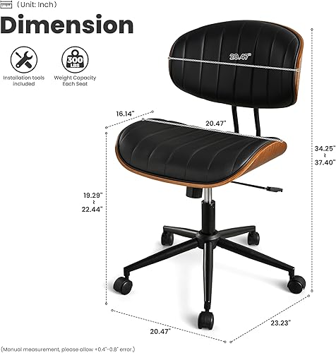Miniatura 2 de ovios Silla de oficina en casa con ruedas, moderna silla giratoria de piel sintética para escritorio, respaldo medio, altura ajustable, sillas de