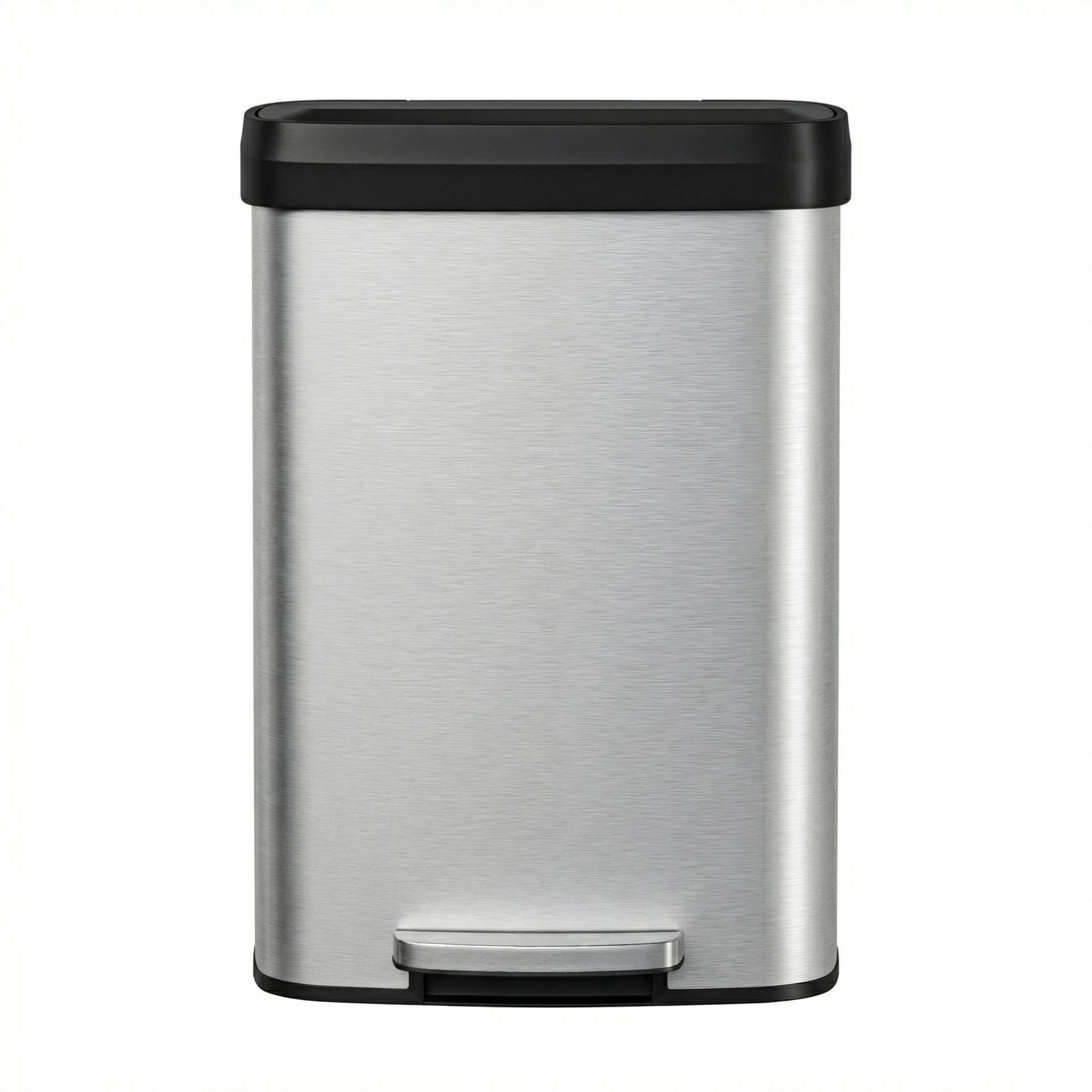 Garvee 13 gal / 50 L Stainless Steel Trash Can with Lid, Large Garbage Can for Kitchen, Rustproof Step-on Kitchen Metal Trash Bin with Liner Rim, Rear