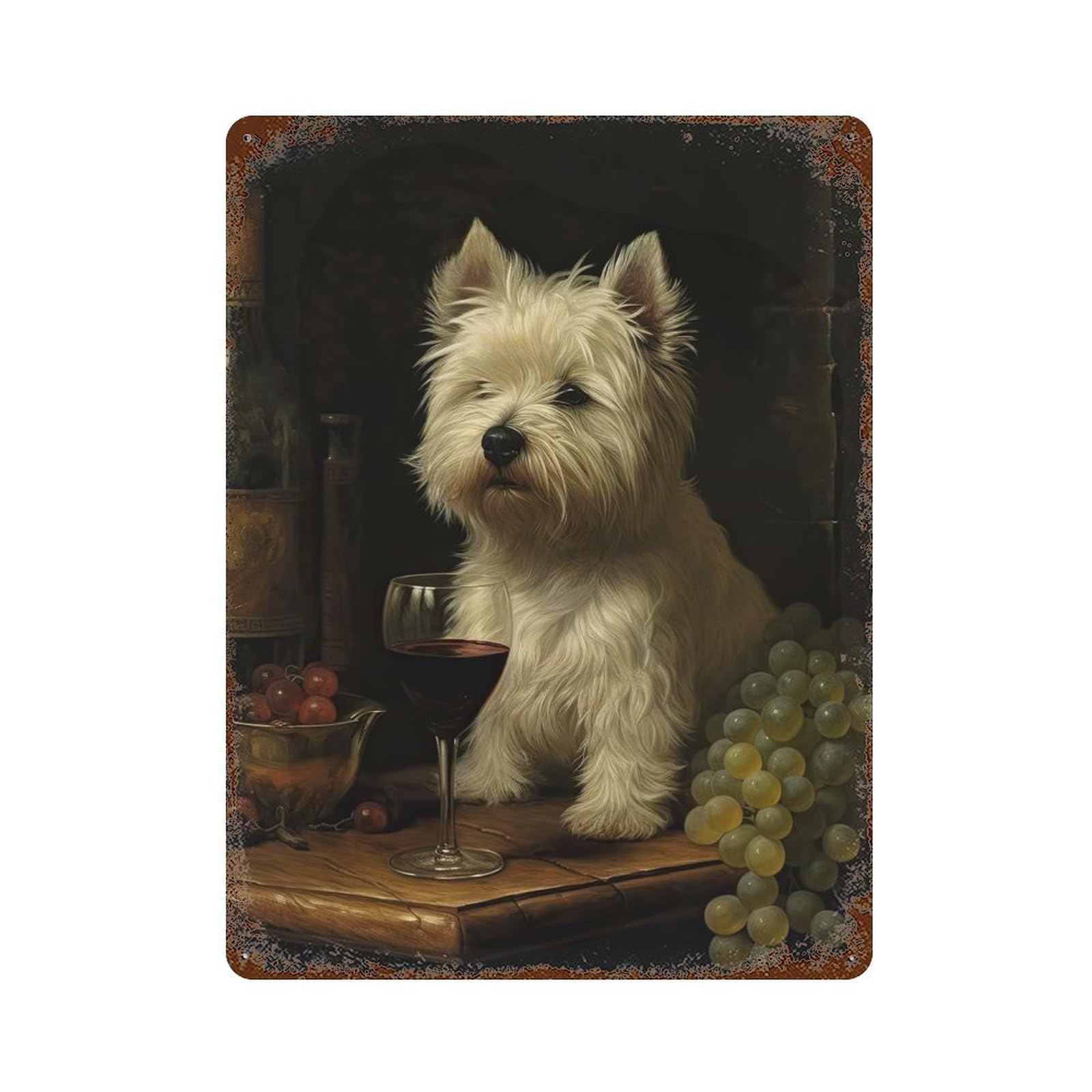 Garage Style Westie Enjoying Wine Weathered Tin Sign 15.7"x11.8", Farmhouse Wall Decor for Bar And Workshop