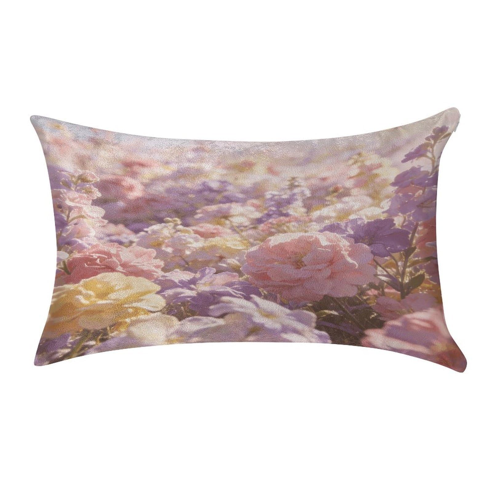 Fodpand Style Field Of Flowers Pastel Floral Pillowcase,Elegant Designed Home Decor,Velvet Pillowcase,Soft And Cozy,Pillow Case Cover With Hidden Zipper For Bedroom, Sofa, Couch
