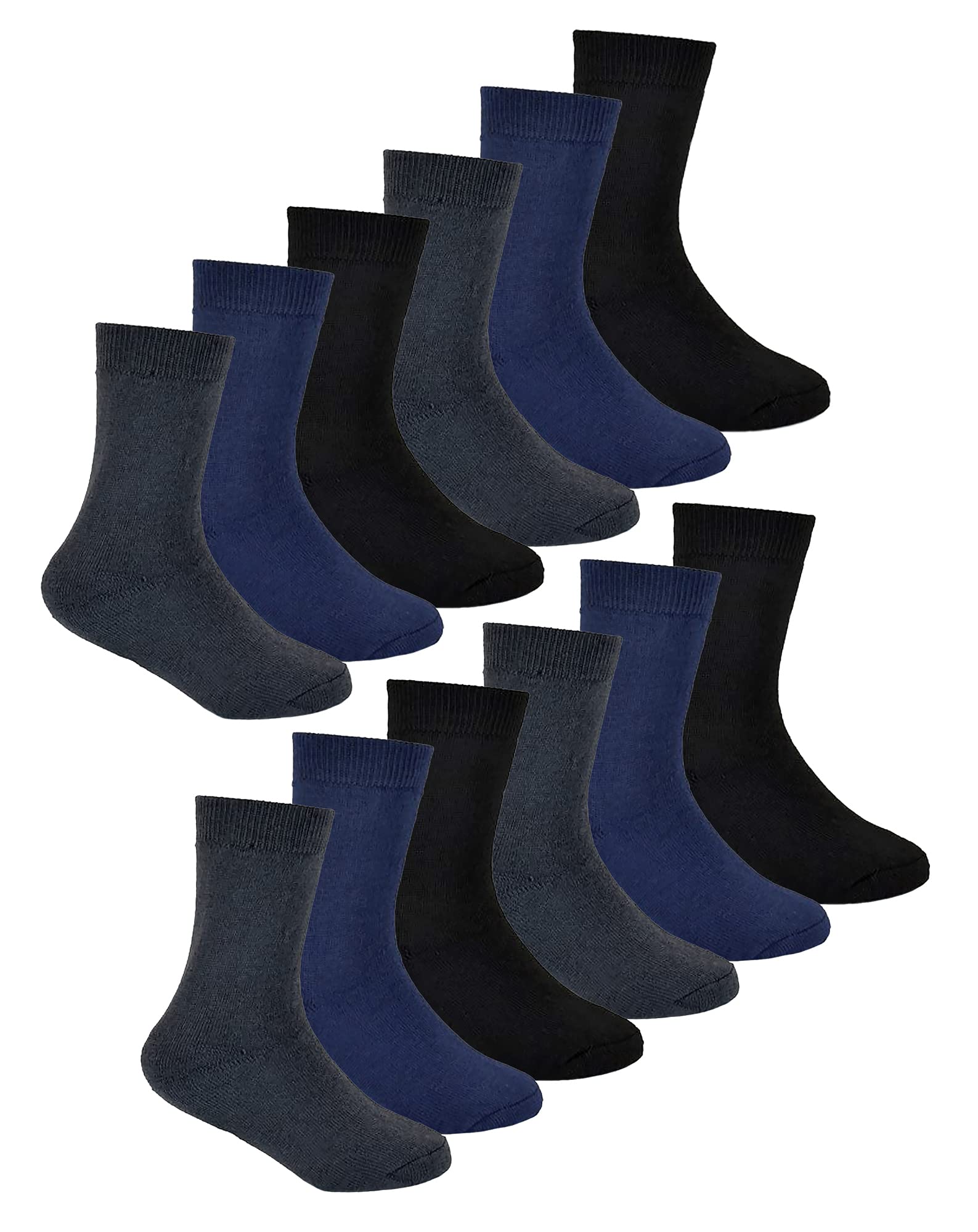 12 Pair Multipack Kids Thermal Socks | Sock Snob | Childrens Thick Socks for Winter | Boys & Girls (9-12, BNG)