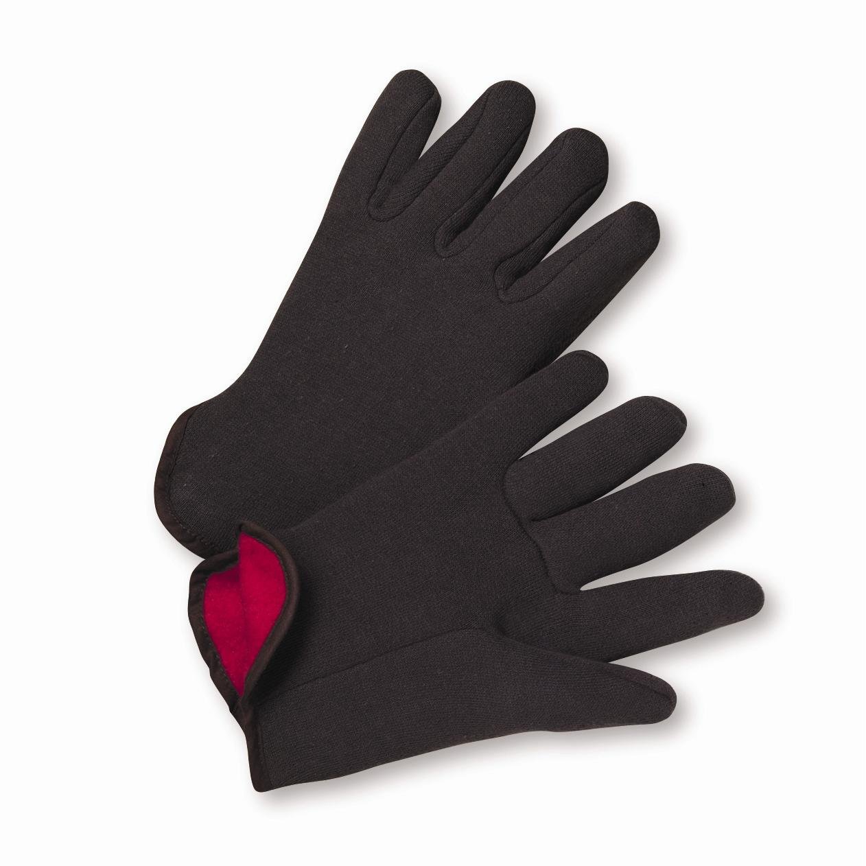 West Chester 755C Fleece Lined Gloves – Large, Cotton Brown Jersey Gloves with Red Fleece Lining, Straight Thumb, Gunn Cut Pattern