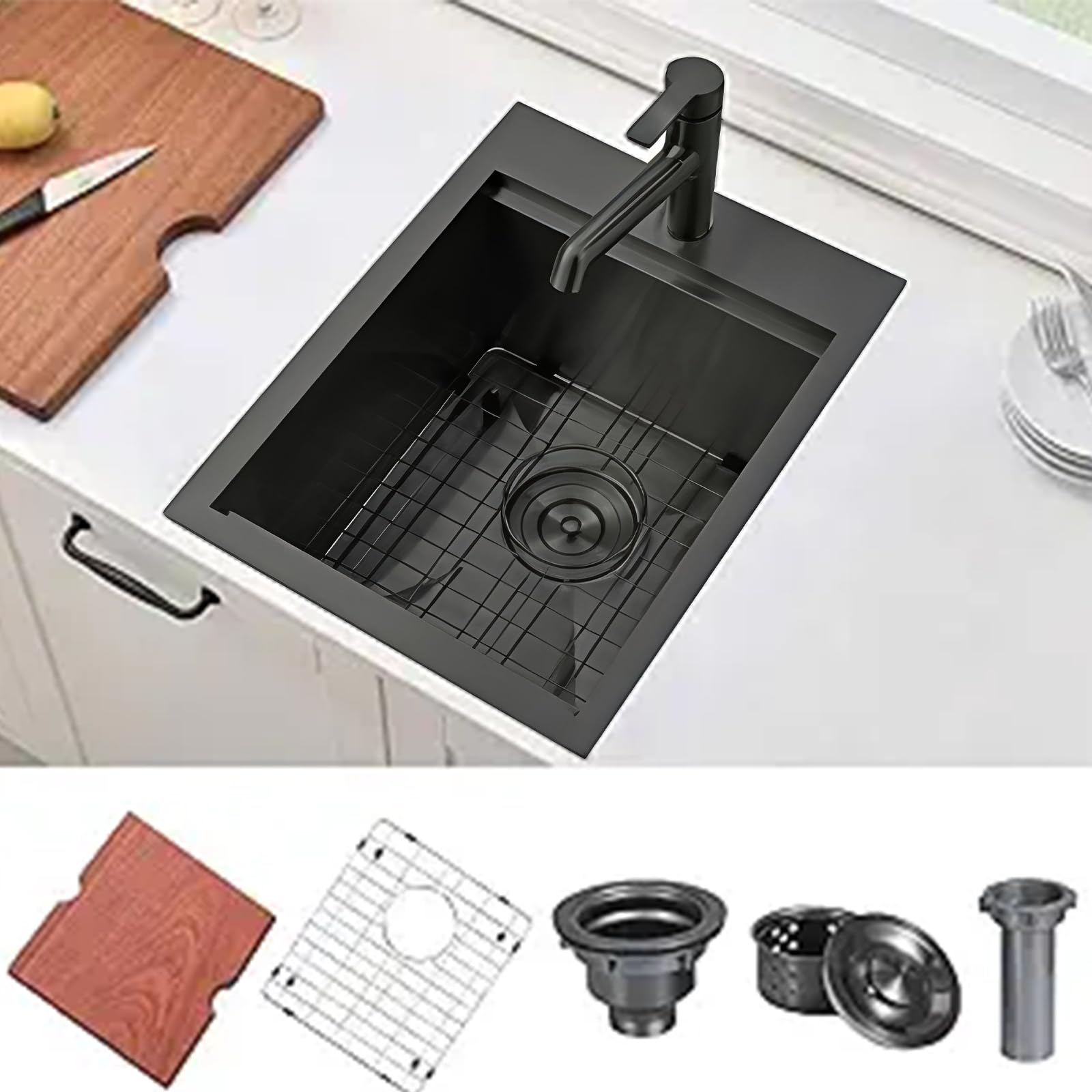 Fregadero de barra negro VAPSINT de 15x20 pulgadas ideal para zonas de barbacoa y cocinas abiertas