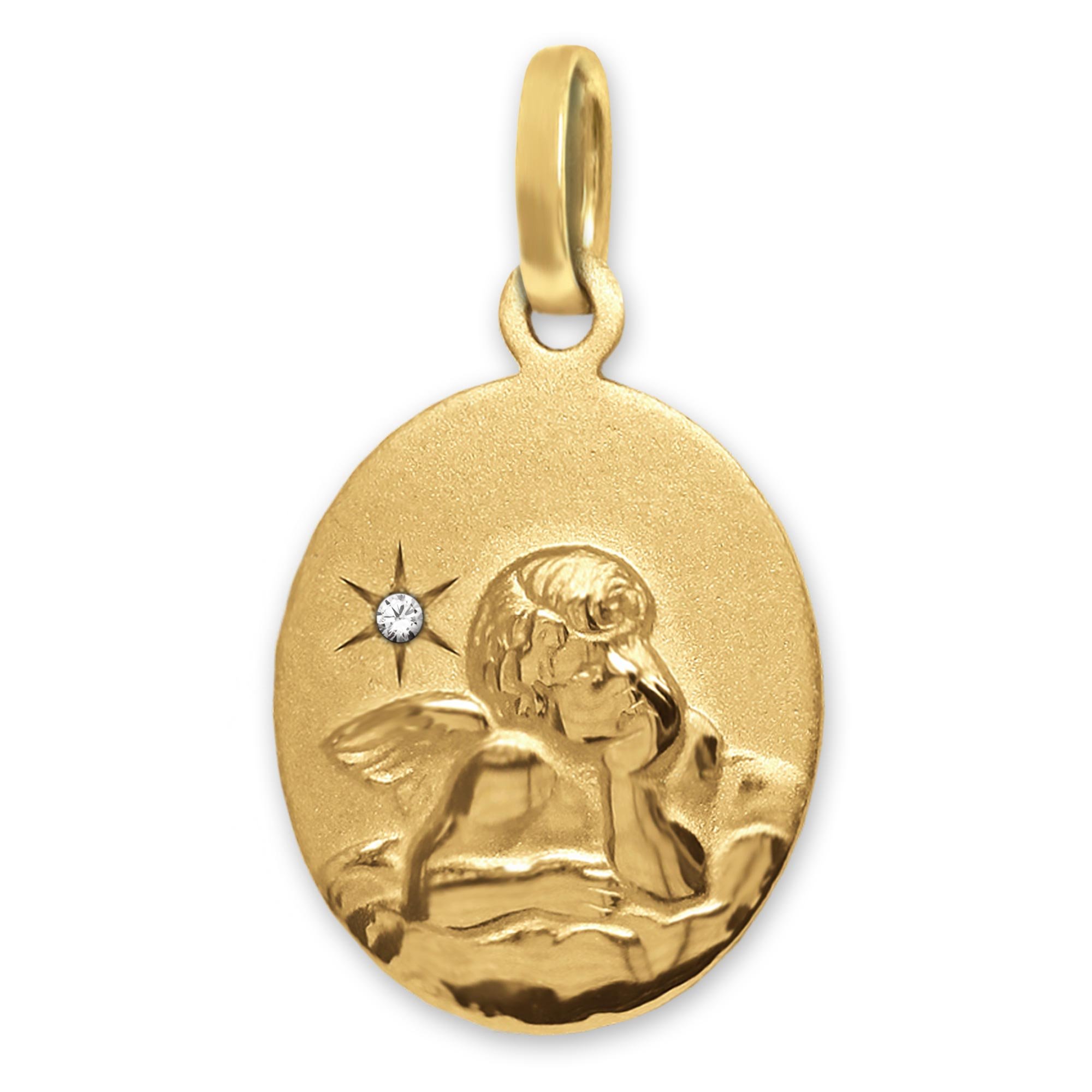 CLEVER SCHMUCK Schutzengel Goldkette klassisch auf Wolke mit einem Zirkoniastein 333 GOLD 8 KARAT mit vergoldeter Panzerkette 45cm im Etui anthrazit