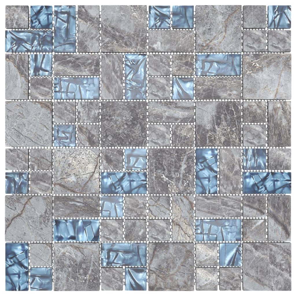Furniture Item Home Mosaico Azulejos 22 piezas Gris y Azul 30x30 cm Cristal Muebles