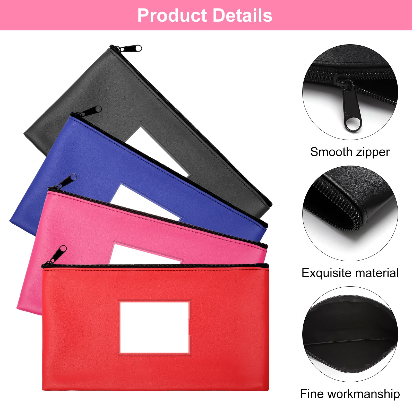 Bolsa para Guardar Dinero con Cremallera 28x16cm PU Cuero Impermeable para Billetes y Pasaportes