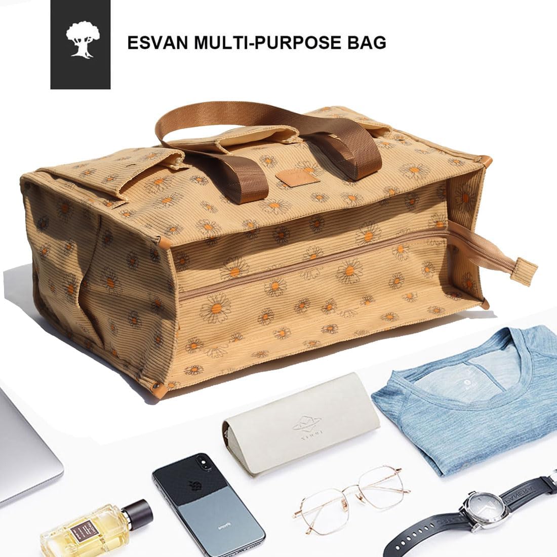 ESVAN Utility Tote Bag with Zip Top Waterproof Teacher Tote Bag for Teacher Work Women Beach - Image 5