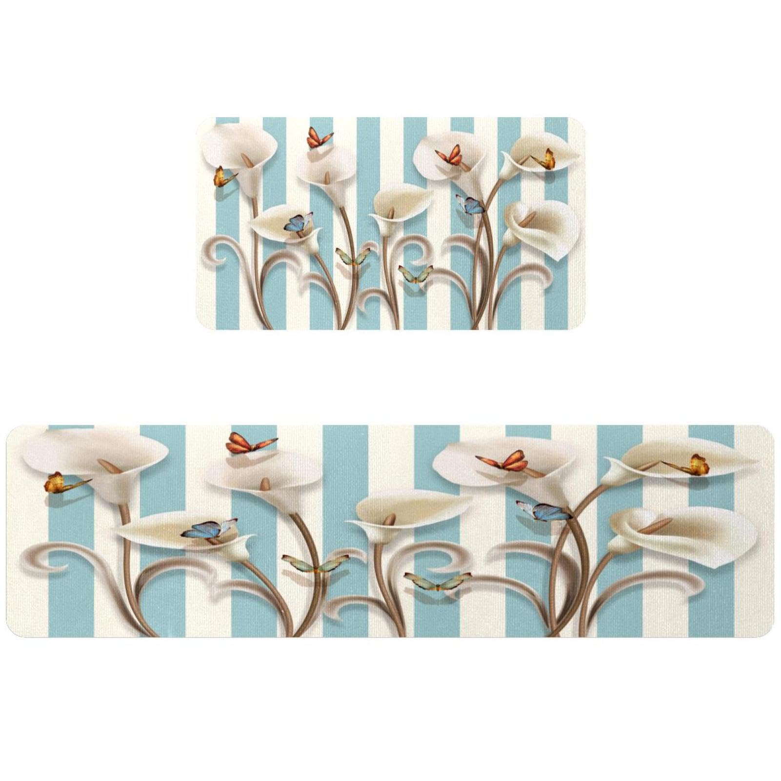 Tapis de cuisine antidérapants lot de 2 lavables motif papillon