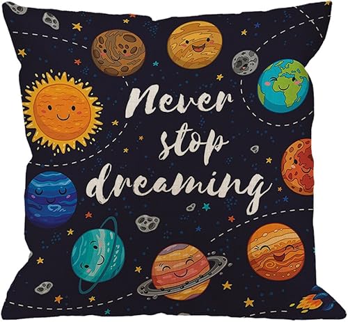 HGOD DESIGNS Funda de almohada para el espacio exterior, planetas y cúmulos de estrellas, sistema solar, luna y cometas, sol, cosmos, algodón, lino,
