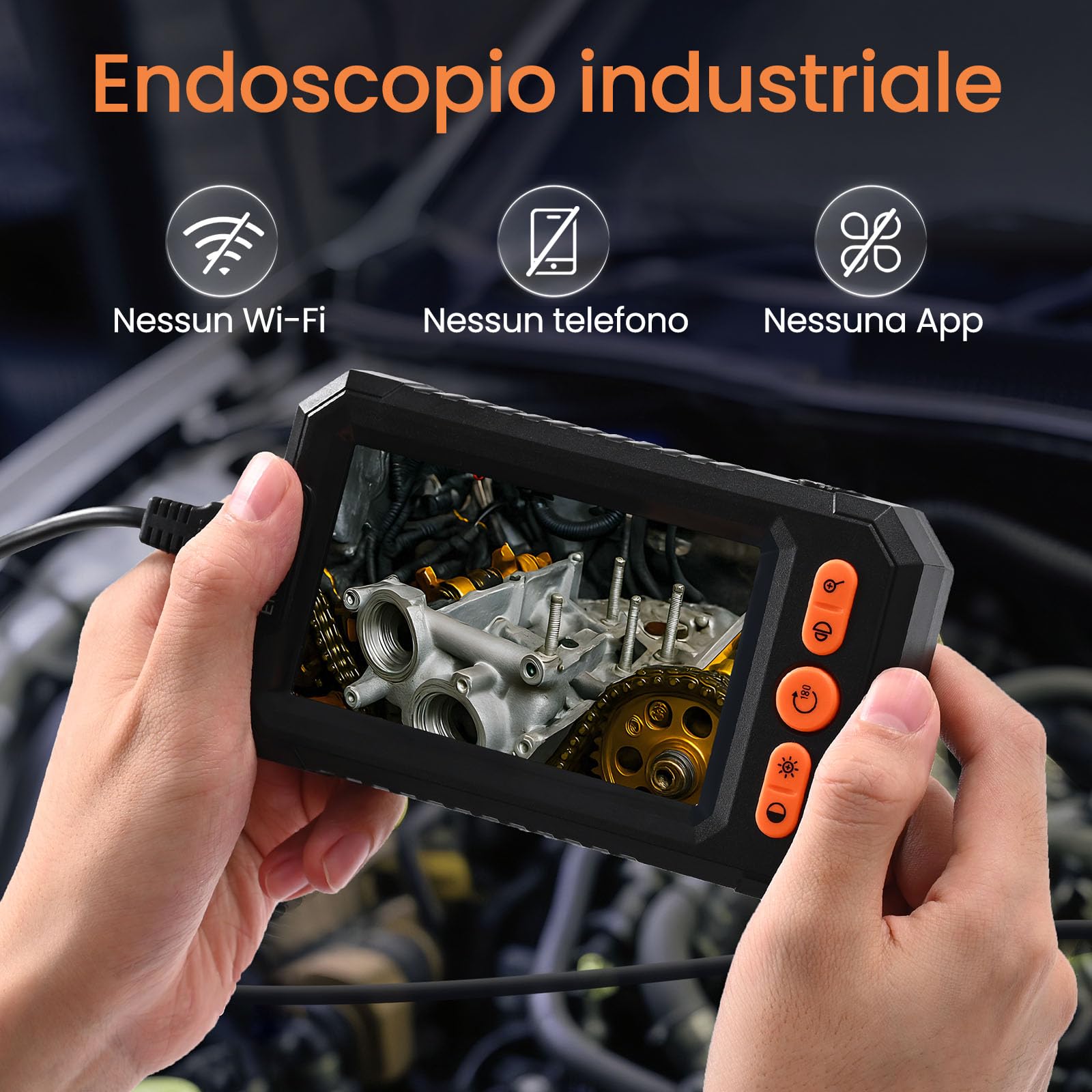 BlueSwan Telecamera Ispezione Tubi 4.3" IPS 1080P HD, Telecamera Endoscopica Impermeabile IP67, Cavo Semirigido 5m, 8 LED Regolabili, Zoom 2X e Rotazione 180°, Telecamera Ispezione Tubi e Auto