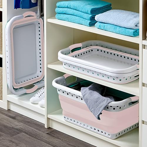 Miniatura 6 de Pop & Load Collapse & Store 1 cesta grande de plástico plegable de 25 pulgadas, cesta de almacenamiento y organización portátil que ahorra espacio,