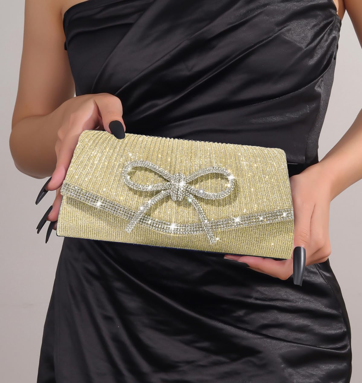 Trisapu Bow Evening Bag Sparkly Clutch Purses for Women Wedding Glitter Rhinestone Party Prom Purse Dressy Clutch Bags