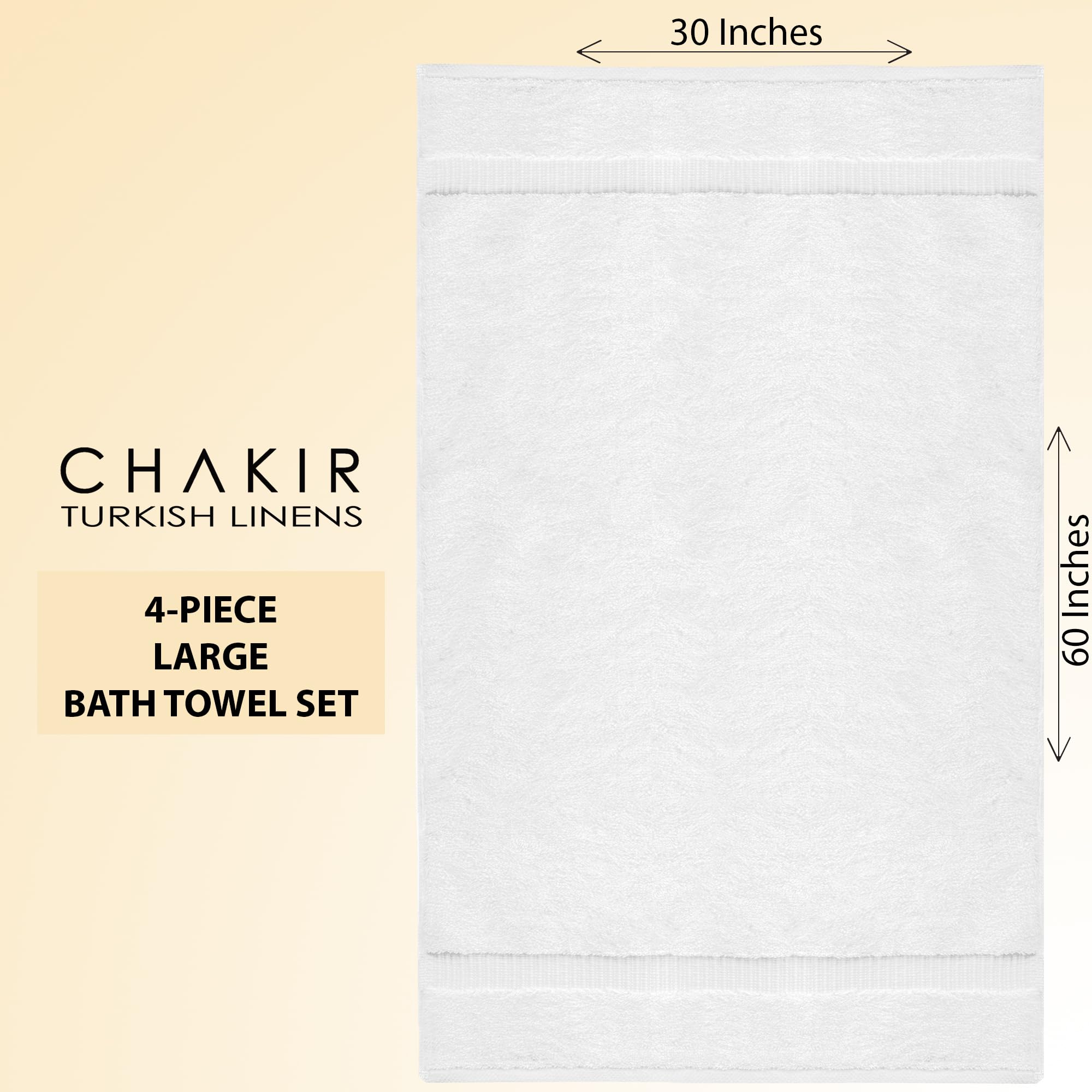 Chakir Turkish Linens Toallas turcas de 100 % algodón de primera calidad para baño, toallas de baño grandes de 76 x 152 cm, 4 unidades, color blanco