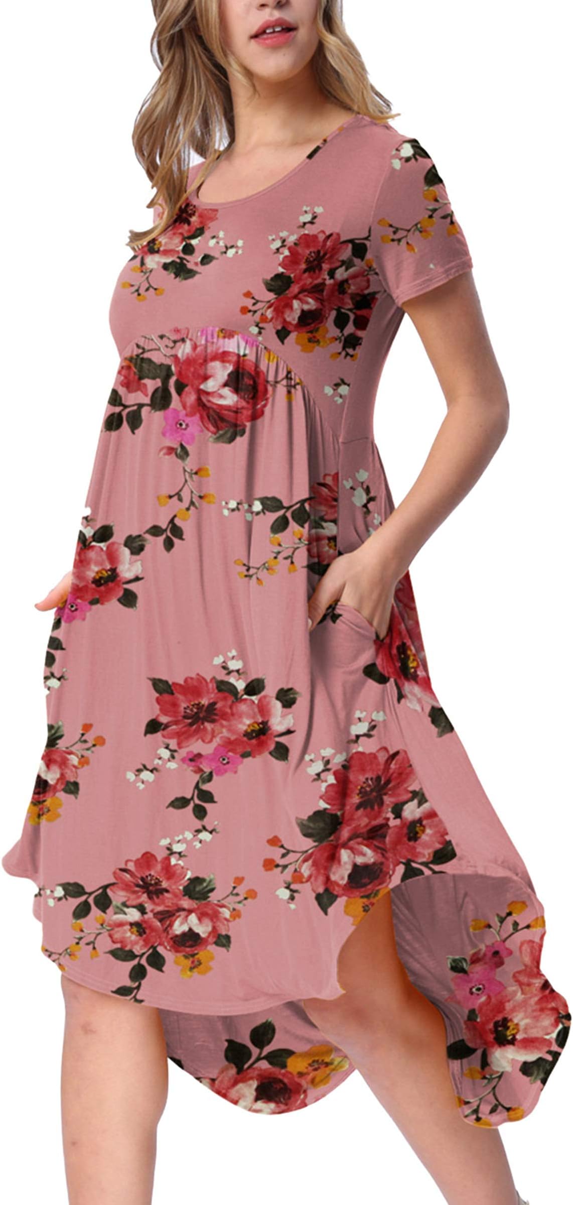 Women's Maternity Empire Waist Loose Swing Pregnancy Casual Midi Dress