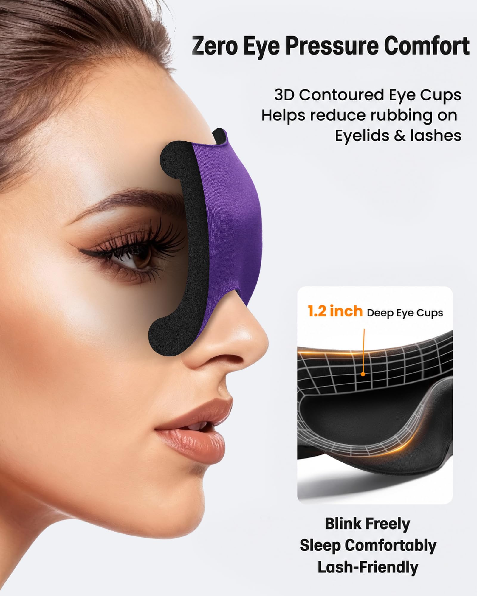 Paquete de 3 máscaras de dormir para dormir de lado, máscara de ojos 3D opaca para dormir, cero presión ocular, apto para pestañas, cubierta suave ajustable para mujeres y hombres, para viajes | 3D cero presión ocular, apto para pestañas, ajustable, suave