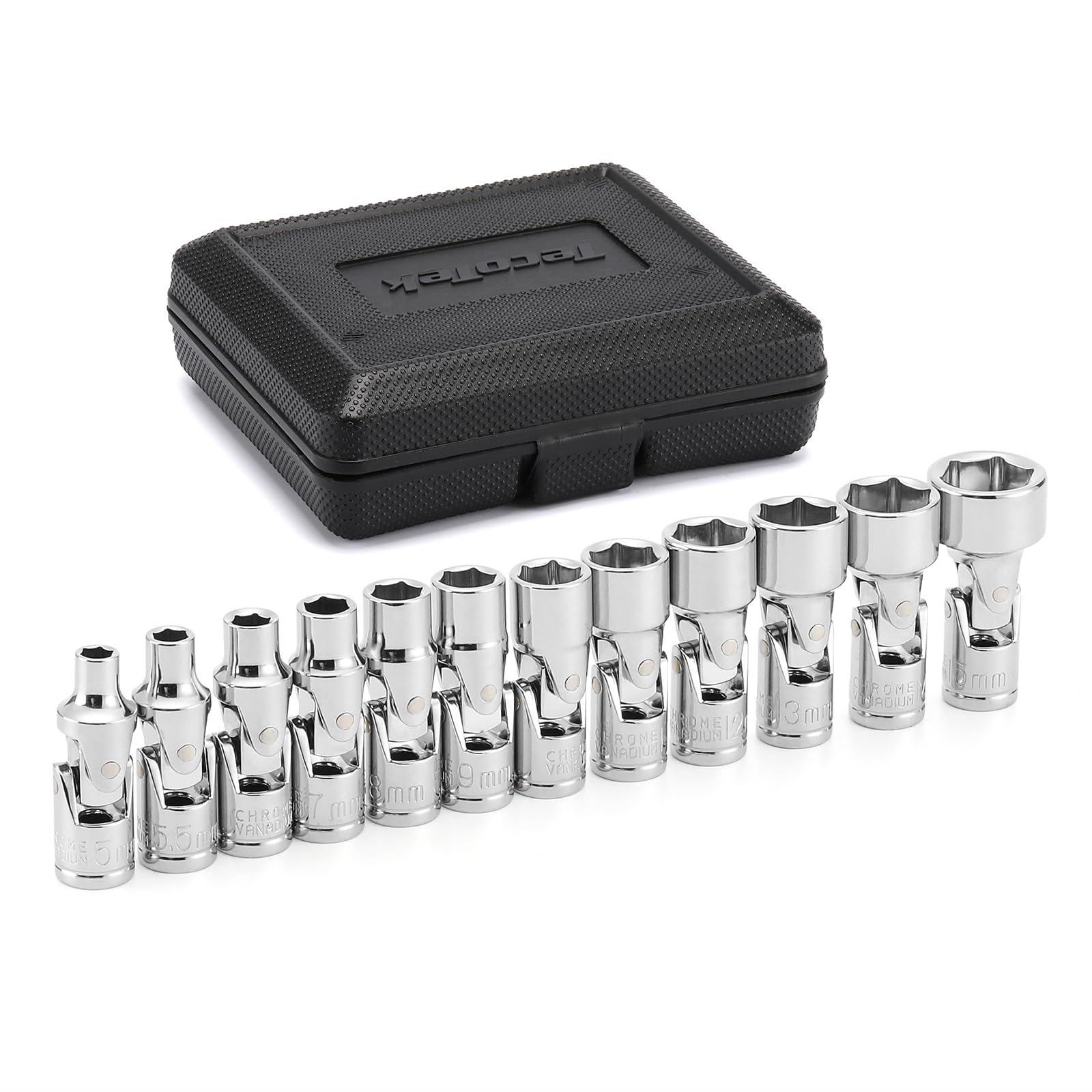 TecoTek 12-Piece 1/4-Inch Drive Metric Universal Joint Socket Set, Swivel Socket Set, 6-Point, 5mm to 15mm, CR-V, Universal Flex Socket for Easier Access to Tight Spaces