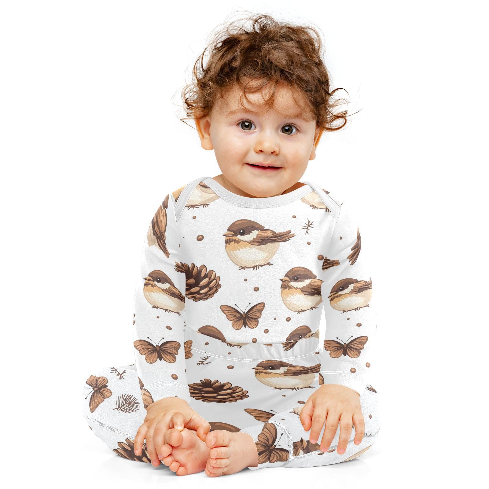 vvfelixl Baby Bodysuits Pants Sets Sparrows Butterflies Pine Cones Long Sleeve Baby Onesie Clothes for Boys Girls 3-6M