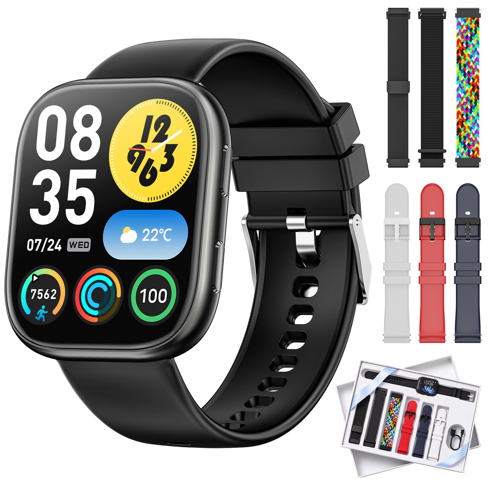 Smartwatch Herren,1.52" HD Smart Watch mit 500mAh Lange Akkulaufzeit, 114+ Sportmodi Militärischer Stil Fitnessuhr mit Herzfrequenz/Schrittzähler/Schlafmonitor/Taschenlampe Android iOS Mens Watches