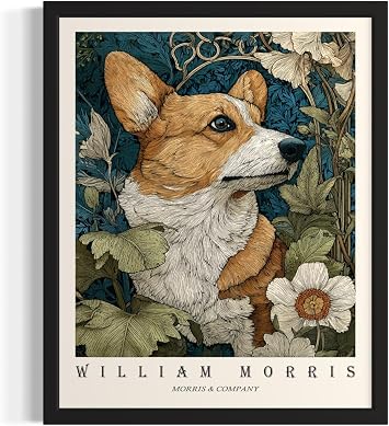 Corgi William Morris Wall Art Print Poster, Dog Floral Vintage Paitnings for Bedroom Bathroom Living Room Decor 197 Corgi, 18 x 24 inches, Unframed