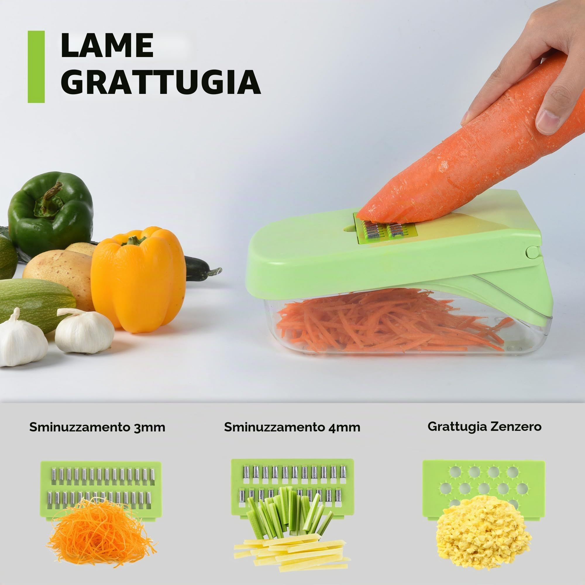 Romon Taglia Verdure, Affetta Verdure, Tagliaverdure, 14 in 1 Affettaverdure e Tagliaverdure Multifunzionale, Trita Verdure Manuale per Cubetti, Bastoncini, Fette, Strisce e Quarti
