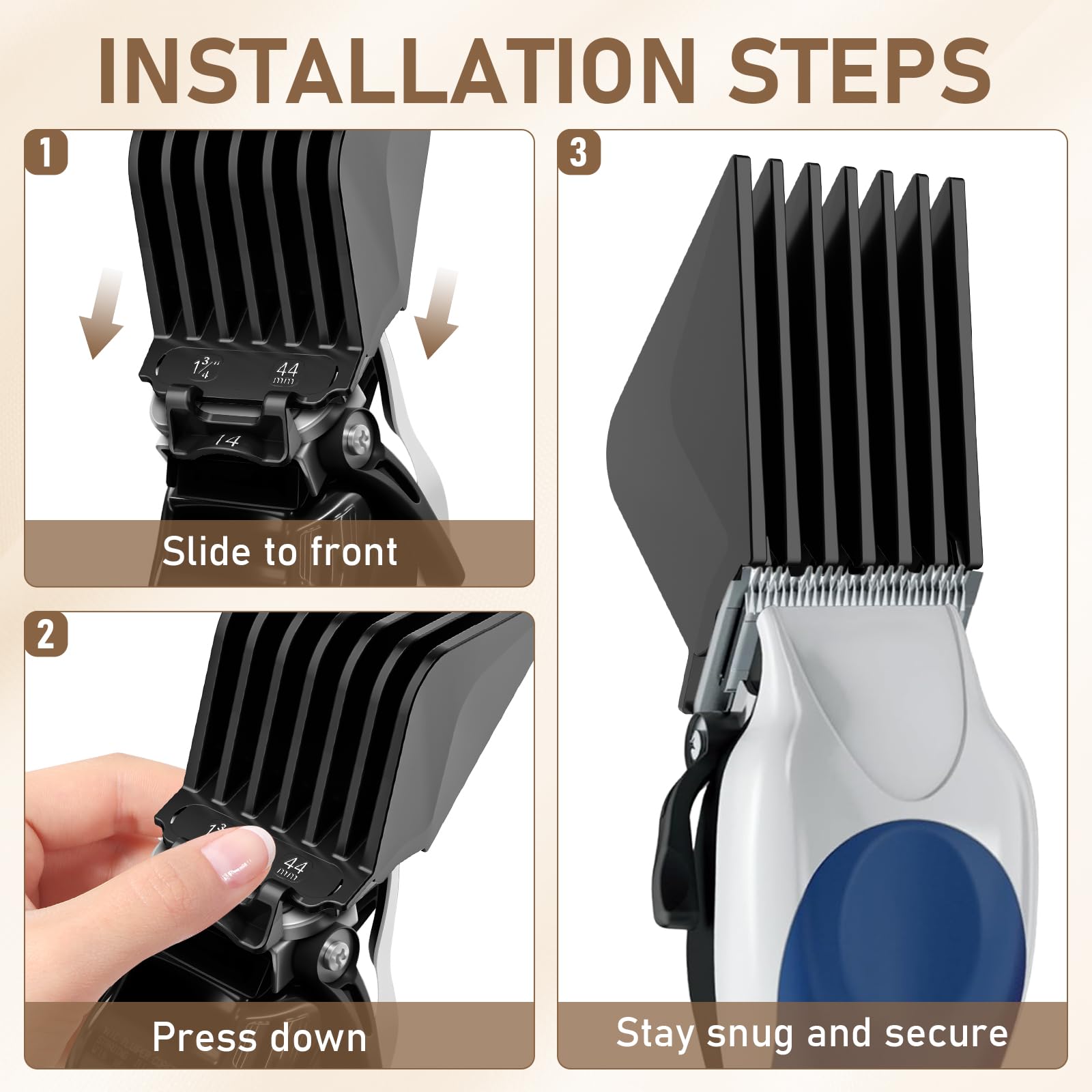 Clipper Guards 3,2 cm, 3,8 cm, 4,4 cm, 5,1 cm, 5,7 cm und 6,3 cm, kompatibel mit den meisten Haarschneidemaschinen, extra lange professionelle Haarschneidekämme, Führungen 10, 12, 14, 16, 18, 20