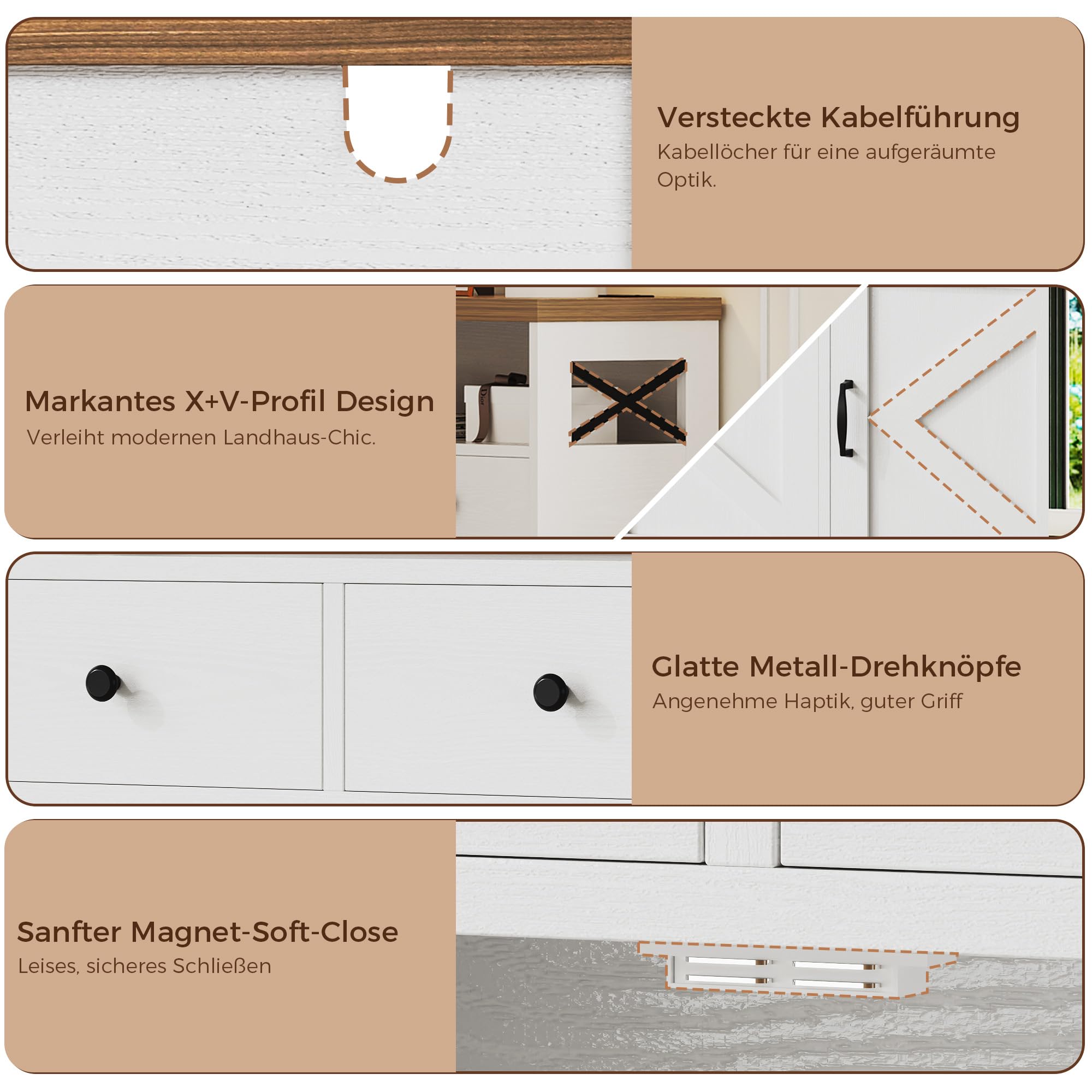 IRONCK Küchenschrank Sideboard mit Steckdose 2AC+1USB+1C, Aufbewahrungsschrank 3 Schubladen 3 Türen, Küchenbuffet Kaffeebar Schrank für Wohnzimmer Esszimmer, verstellbare Ablage 107x35x95cm (Weiß)