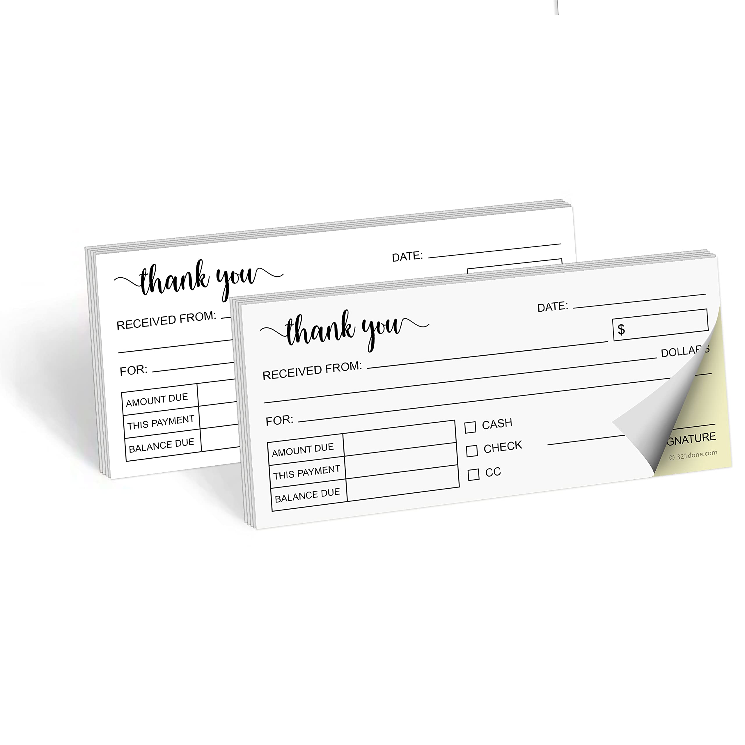 321Done Thank You Receipt Pad with Carbon Copies, 2.75x6, 2-Pack, 50 Each