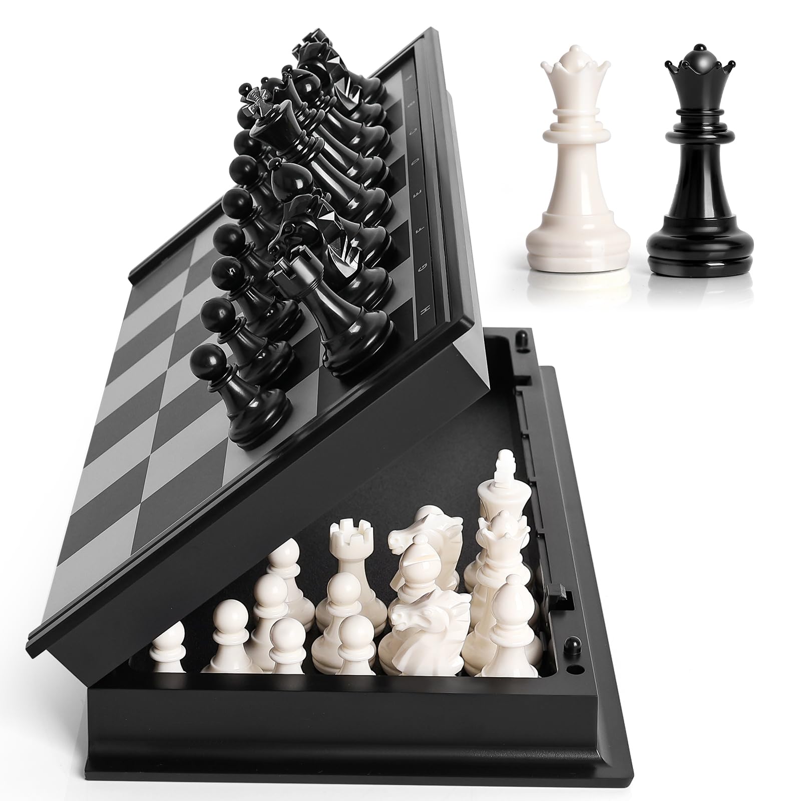Travel Chess Set, 10 inch Magnetic Chess Board with 2 Extra Queen Portable Folding Board Chess Games for Kids, Adults
