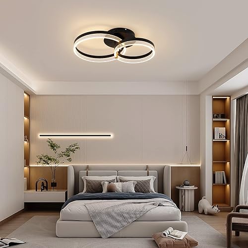 Miniatura 4 de Becailyer Lámpara de techo LED moderna, lámpara LED de acrílico regulable con control remoto, lámpara de techo negra de 2 anillos, lámpara de techo