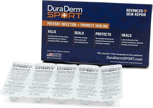 DuraDerm SPORT Vendaje líquido aprobado por la FDA, caja de 5 palitos envueltos individualmente
