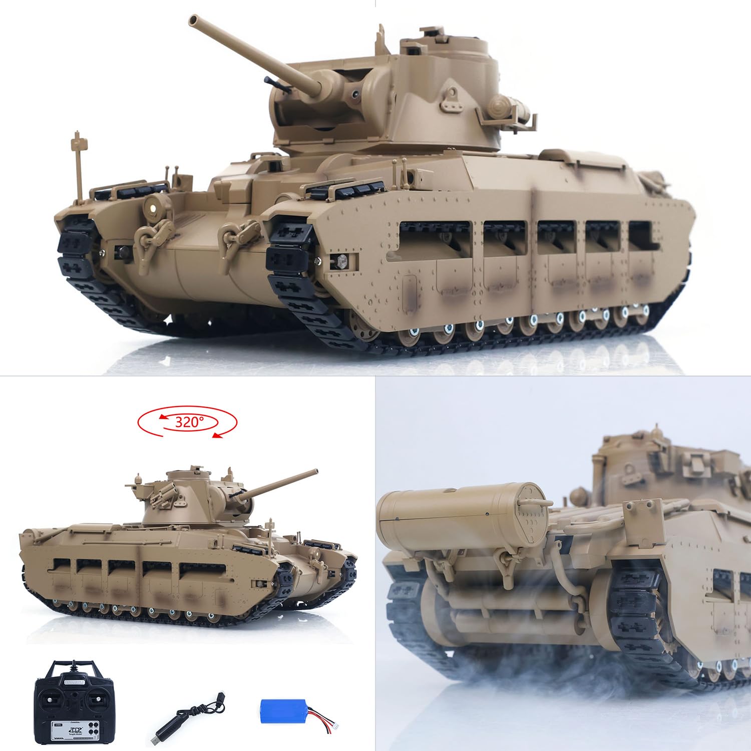 TOUCAN RC HOBBY Tongde 1/16 Telecomando Militare Serbatoio Matilda III IV Torretta Rotazione 320 Gradi Luci IR Suoni RC Modello Elettrico Fumo Unità